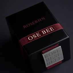 A luxurious black watch box adorned with a maroon text logo that reads 'ROSE BEE'