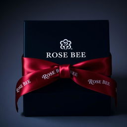 An elegant black watch box adorned with a sophisticated maroon text logo that reads 'ROSE BEE'