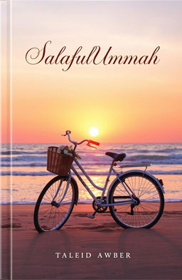 A serene book cover featuring a vintage bicycle positioned on a sandy beach during the early evening