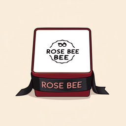 A maroon cartoon-style watch box prominently featuring a black text logo that reads 'ROSE BEE'
