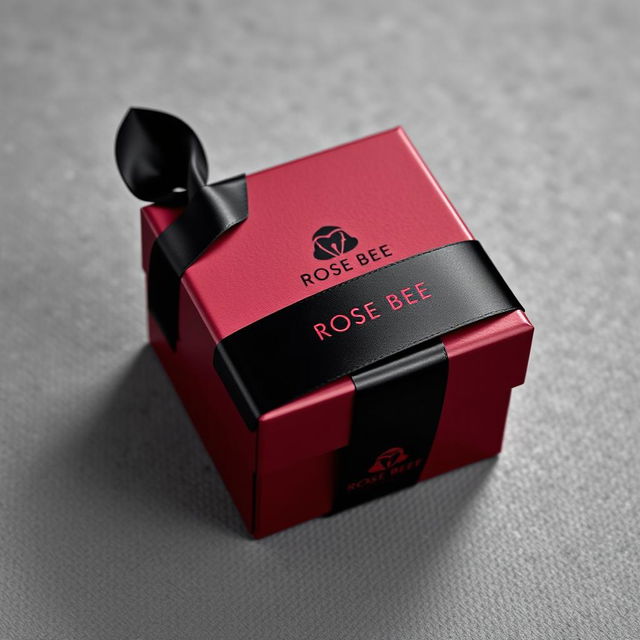 A maroon cartoon-style watch box prominently featuring a black text logo that reads 'ROSE BEE'