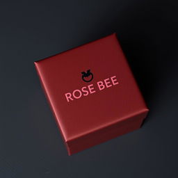 A maroon cartoon-style watch box prominently featuring a black text logo that reads 'ROSE BEE'
