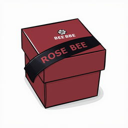 A maroon cartoon-style watch box prominently featuring a bold black text logo that reads 'ROSE BEE'