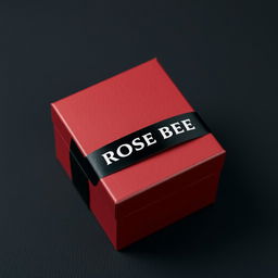 A maroon cartoon-style watch box featuring a striking black text logo that reads 'ROSE BEE'