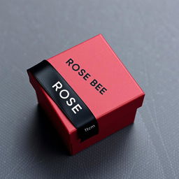 A maroon cartoon-style watch box featuring a striking black text logo that reads 'ROSE BEE'
