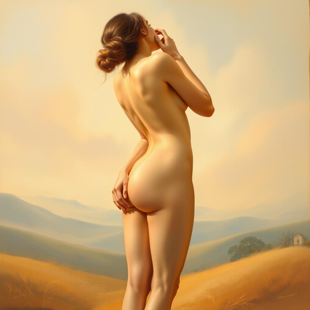 A serene and artistic representation of the human form, showcasing the beauty of the naked body in a classical style