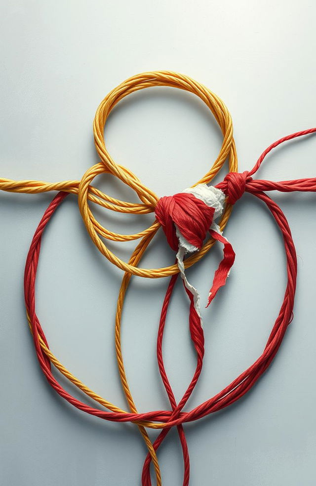 A symbolic representation of "Ties That Bind, Threads That Tear" featuring an abstract design