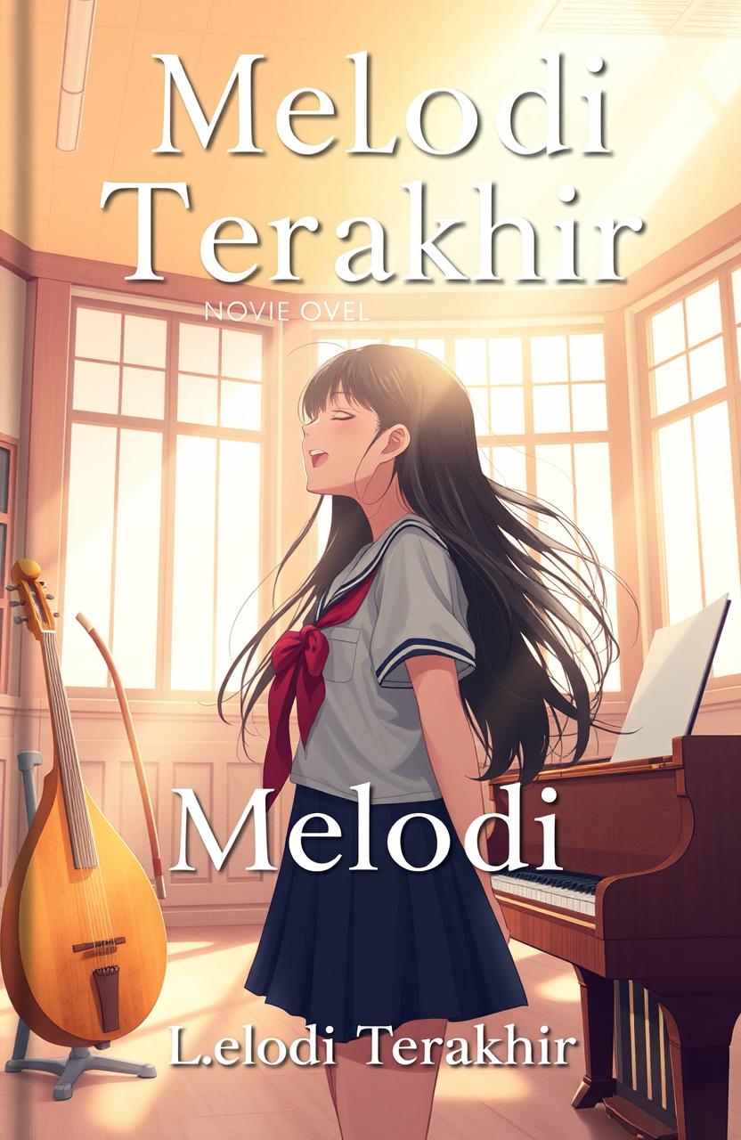 A captivating book cover for a novel titled 'Melodi Terakhir'