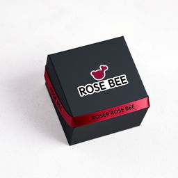 A black cartoon-style watch box featuring a prominent maroon text logo that reads 'ROSE BEE'