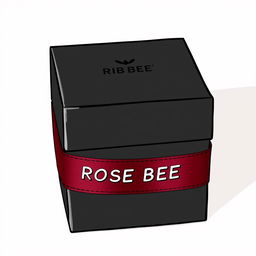 A black cartoon-style watch box featuring a prominent maroon text logo that reads 'ROSE BEE'
