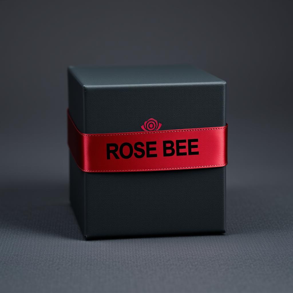 A black cartoon-style watch box featuring a prominent maroon text logo that reads 'ROSE BEE'