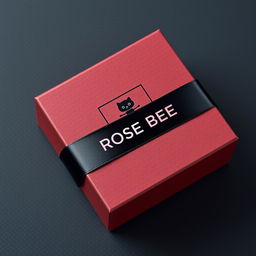 A maroon cartoon-style watch box featuring a bold black logo that reads 'ROSE BEE'