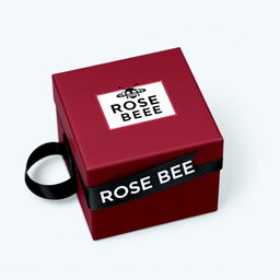 A maroon cartoon-style watch box featuring a bold black logo that reads 'ROSE BEE'