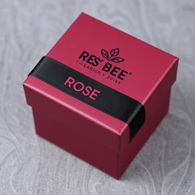 A maroon cartoon-style watch box featuring a bold black logo that reads 'ROSE BEE'