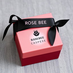 A burgundy cartoon-style watch box featuring a bold black logo that reads 'ROSE BEE'