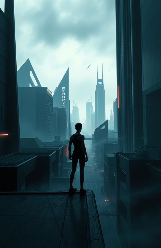 A dark and suspenseful scene set in a futuristic landscape reminiscent of a game like 'Memory's Edge'