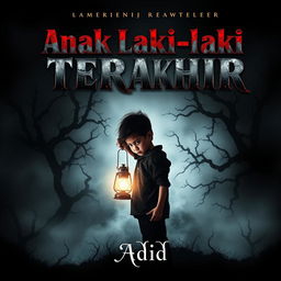 A dark and intriguing book cover design for a novel titled "Anak Laki-laki Terakhir" by Adid