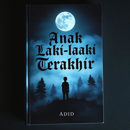 A captivating and dark book cover design for a novel titled 'Anak Laki-laki Terakhir' by Adid