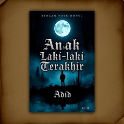 A captivating and dark book cover design for a novel titled 'Anak Laki-laki Terakhir' by Adid