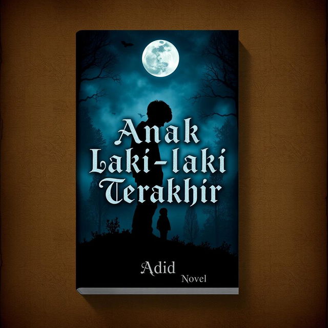 A captivating and dark book cover design for a novel titled 'Anak Laki-laki Terakhir' by Adid