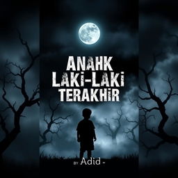 A striking and dark-themed book cover design for a novel titled 'Anak Laki-laki Terakhir' by Adid