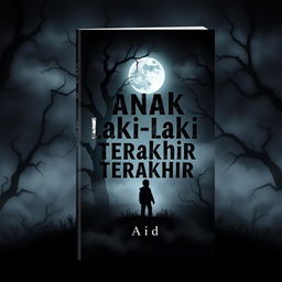 A striking and dark-themed book cover design for a novel titled 'Anak Laki-laki Terakhir' by Adid