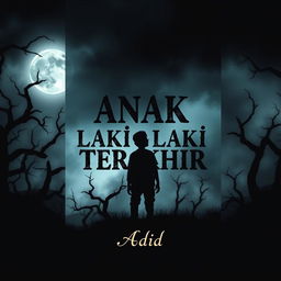 A striking and dark-themed book cover design for a novel titled 'Anak Laki-laki Terakhir' by Adid