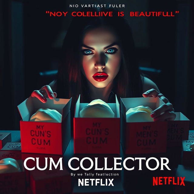 A visually striking movie poster for a horror film titled 'Cum Collector' with the subtitle 'No Any Collection Is Beautiful'