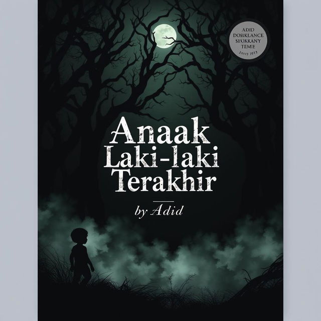 An intriguing dark design theme for a novel titled 'Anak Laki-laki Terakhir' by Adid