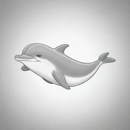 Two-dimensional, black and white drawing of a smiling baby dolphin, designed for a colouring page.