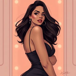 A captivating and seductive illustration of a beautiful woman in a stylish outfit, exuding confidence and allure