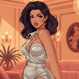 A captivating and seductive illustration of a beautiful woman in a stylish outfit, exuding confidence and allure