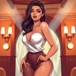 A captivating and seductive illustration of a beautiful woman in a stylish outfit, exuding confidence and allure