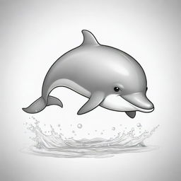 Two-dimensional, black and white cartoon of a baby dolphin, designed for a colouring page.