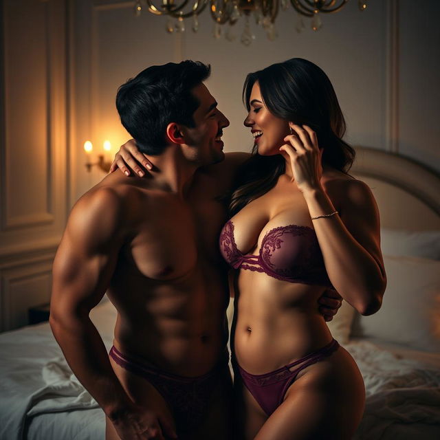 An intimate and passionate scene that captures the connection between a couple engaged in a moment of intense pleasure and desire