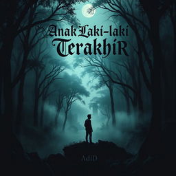 A captivating book cover design for the mysterious journey novel titled 'Anak Laki-laki Terakhir' by Adid