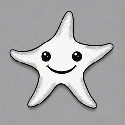 Two-dimensional, black and white drawing of a smiling baby sea star, designed for a colouring page.