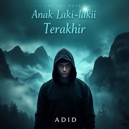 An intriguing book cover design for the mysterious journey novel titled 'Anak Laki-laki Terakhir' by Adid