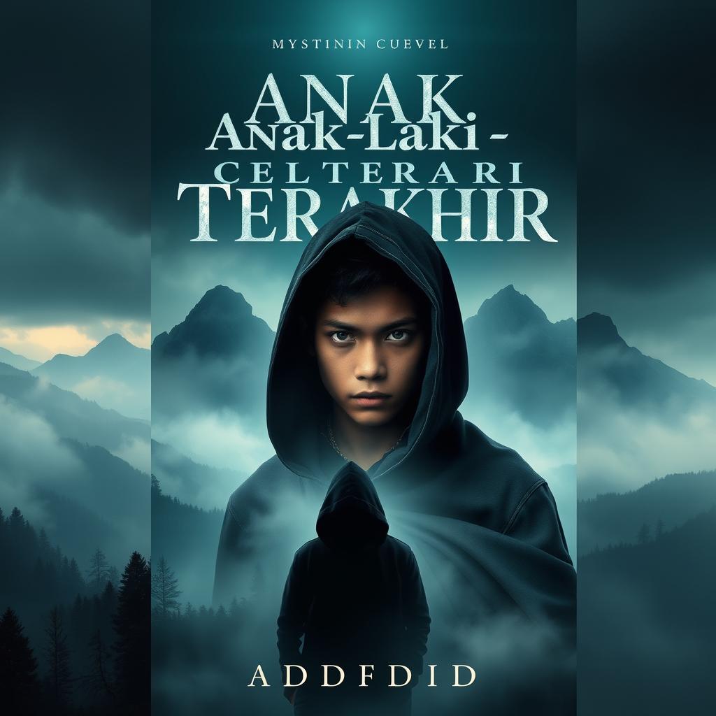 An intriguing book cover design for the mysterious journey novel titled 'Anak Laki-laki Terakhir' by Adid