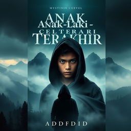 An intriguing book cover design for the mysterious journey novel titled 'Anak Laki-laki Terakhir' by Adid