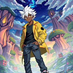 A 20-year-old boy with black skin, styled in a Digimon anime fashion