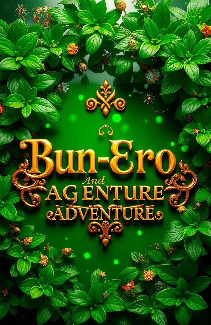 A vibrant shiny green background, featuring a golden title "Bun-Ero And Sage's Adventures" prominently displayed in the center