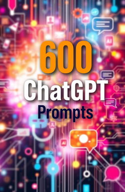 A stunning book cover design featuring the title '600 ChatGPT Prompts' prominently displayed in bold, modern typography