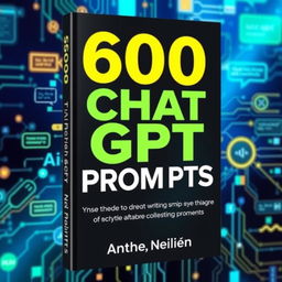 A visually striking book cover design featuring the title '600 Chat GPT Prompts' in bold, modern typography