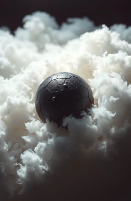 A visually engaging and thought-provoking representation of density, featuring contrasting materials such as a dense, dark metal ball resting on a fluffy, lightweight cloud background