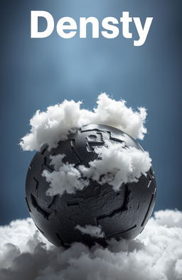 A visually engaging and thought-provoking representation of density, featuring contrasting materials such as a dense, dark metal ball resting on a fluffy, lightweight cloud background
