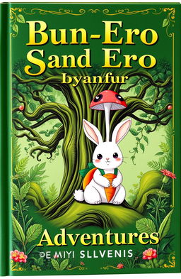 A green book cover featuring the golden fancy title "Bun-Ero and Sage's Adventures"