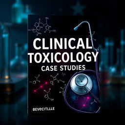 A striking book cover design for a text on clinical toxicology case studies featuring a bold, modern typography for the title, set against a dark, moody background