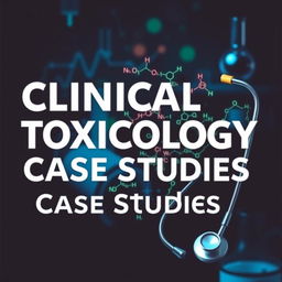 A striking book cover design for a text on clinical toxicology case studies featuring a bold, modern typography for the title, set against a dark, moody background