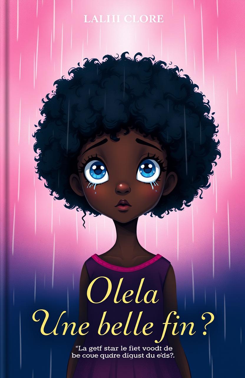 A beautifully illustrated cover featuring Olaa, a character with a striking afro hairstyle and captivating blue eyes, looking directly at the viewer with tears in her eyes but a determined expression